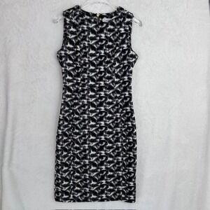 Calvin Klein Black White Abstract‎ Print Sheath Dress Sleeveless Zipper Size 8
